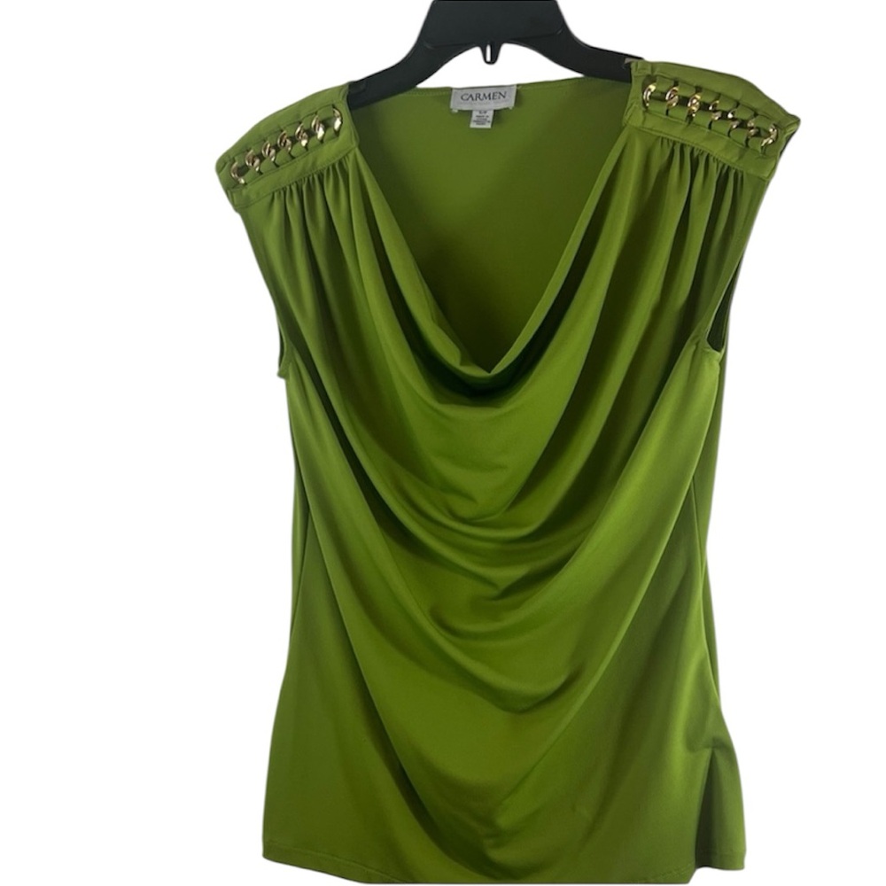 NWT Carmen Marc Valvo Olive Draped Blouse Size Small! Petite